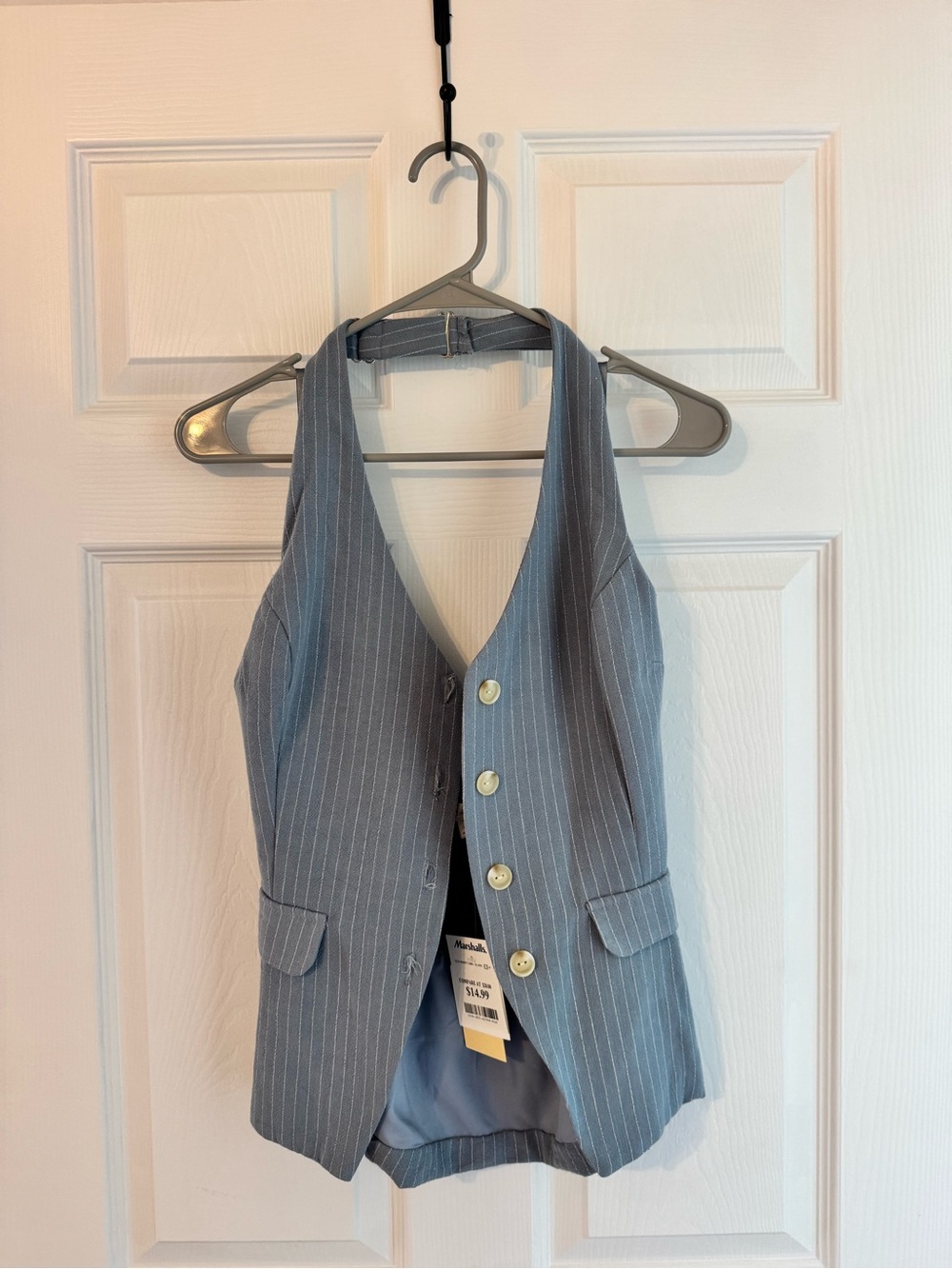 Marshalls Light Blue Pinstripe Halter Vest Tank Size M